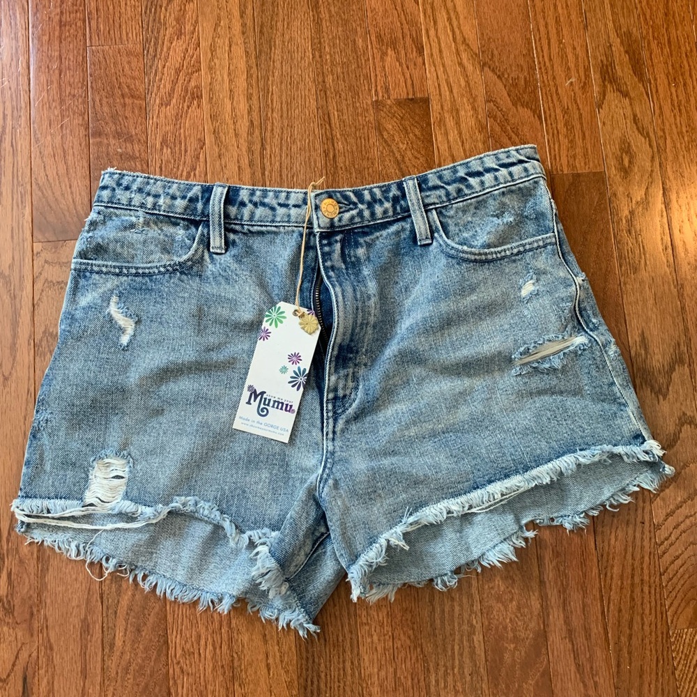 Show Me Your MuMu Light Blue Distressed Jean Shorts